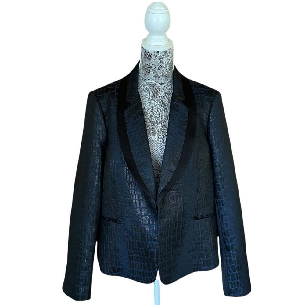 DIANE Von Furstenberg Ofelia Snake Print Metallic Blazer Blue & Black